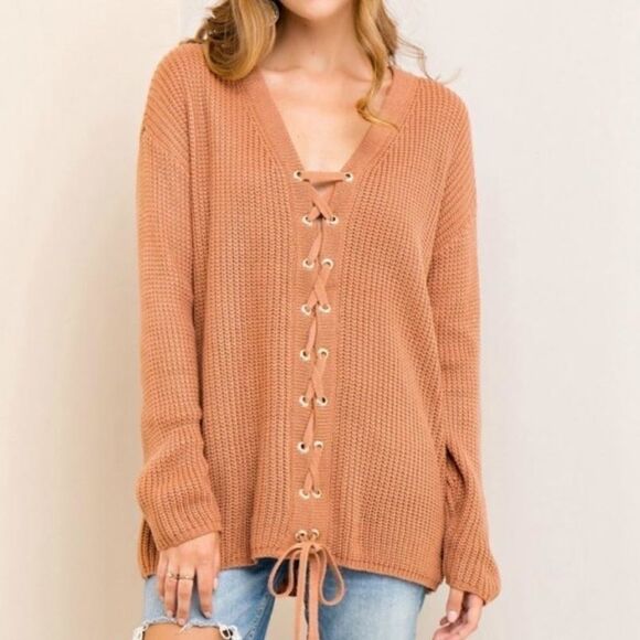 Entro Peach lace up sweater - Picture 8 of 9